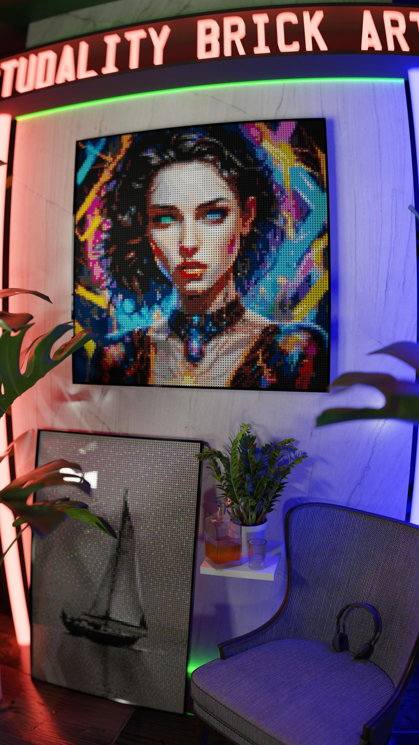 Temporal Ravette LEGO® Style mosaic wall art made from colorful plastic bricks